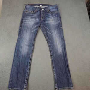 True Religion Ricky Jeans Mens 36x34 Blue Slim Straight Denim World Tour